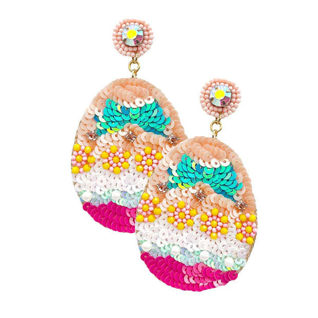 Felt Back Sequin Easter Egg Dangle Earrings