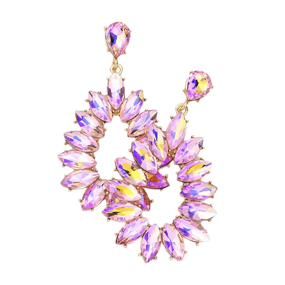 Marquise Stone Cluster Open Teardrop Dangle Evening Earring