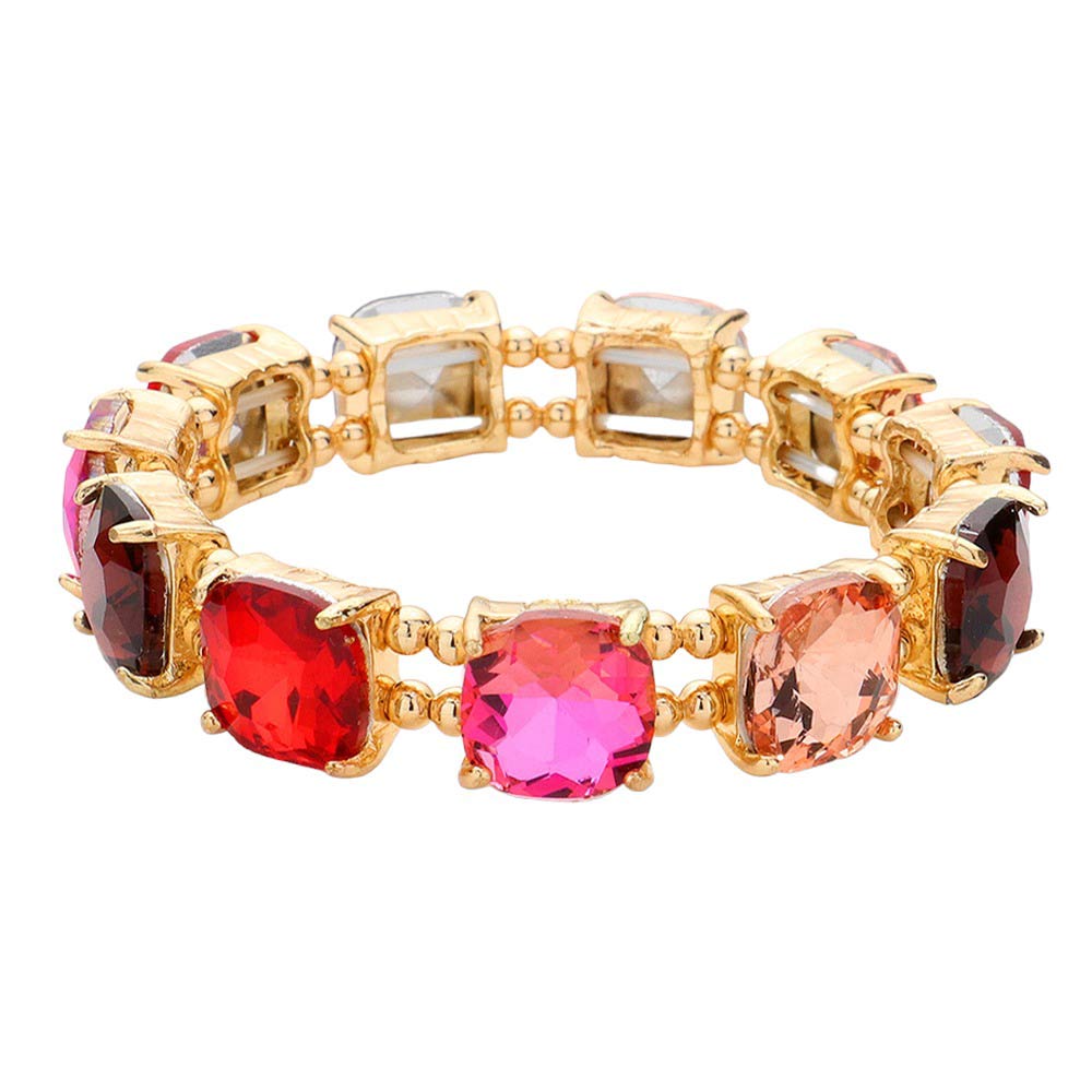 Women's Cushion Square Stone Stretch Evening Bracelet