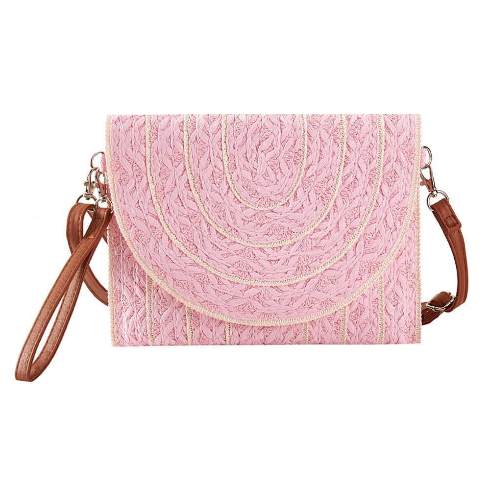 Stitch Detailed Straw Crossbody Bag