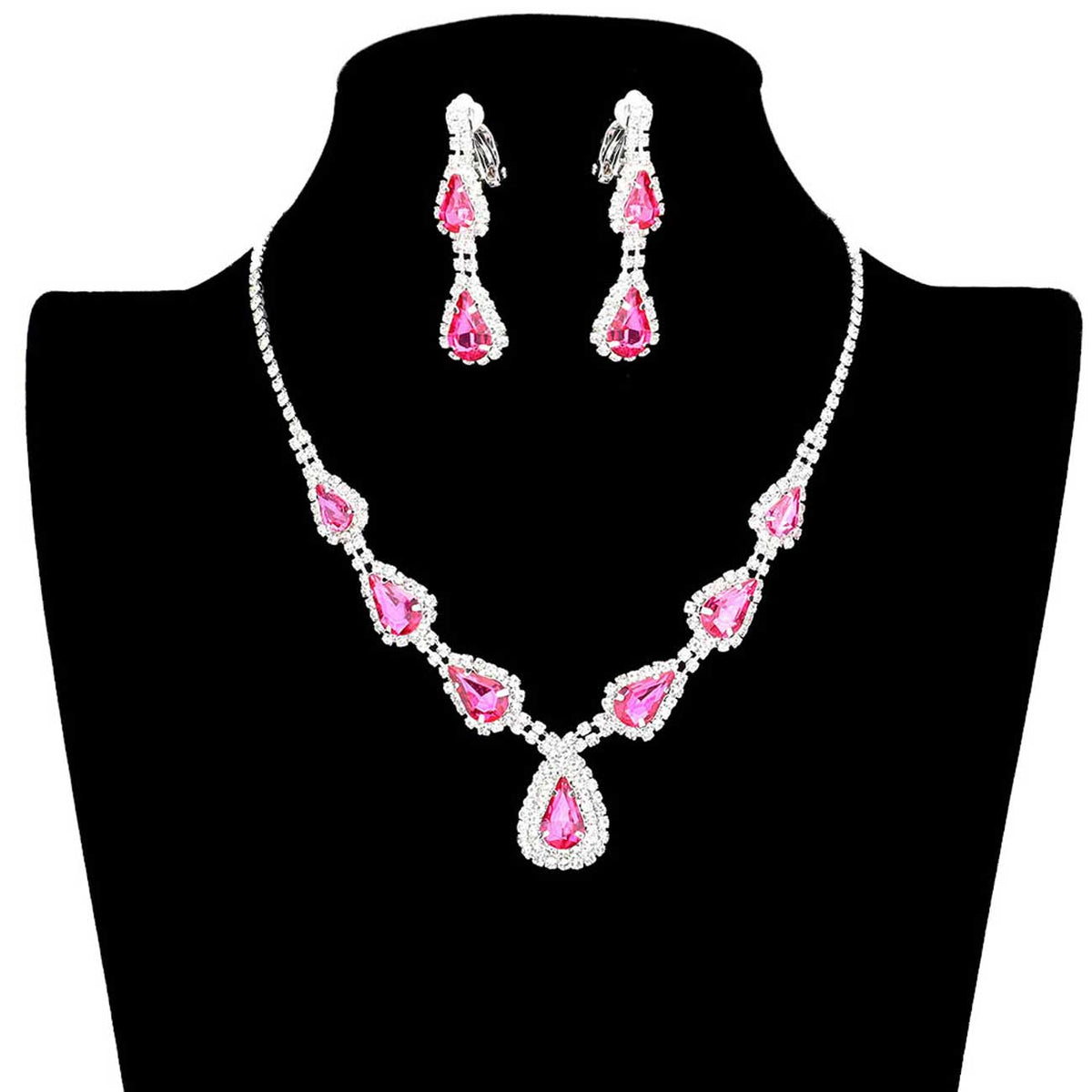 Teardrop Stone Accented Rhinestone Pave Necklace