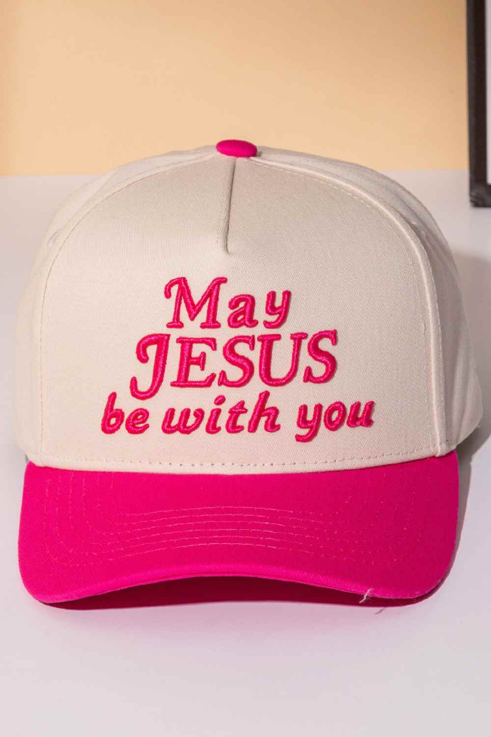 MAY JESUS BE WITH YOU Embroidered Letter Two Tone Cap