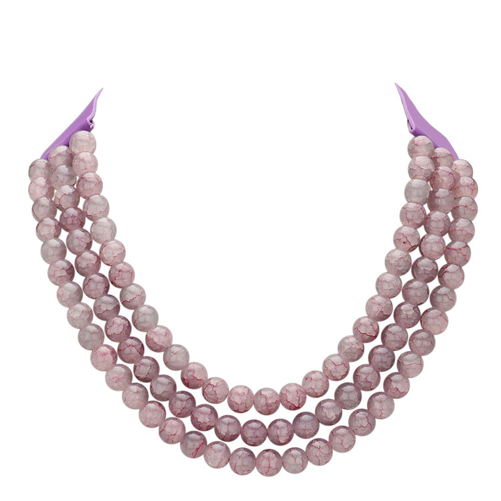 Chunky Acrylic Ball Beaded Triple Layered Faux Leather Magnetic Necklace