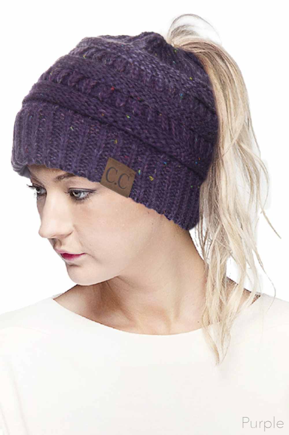 C.C Ombre Confetti Messy Bun Ponytail Beanie