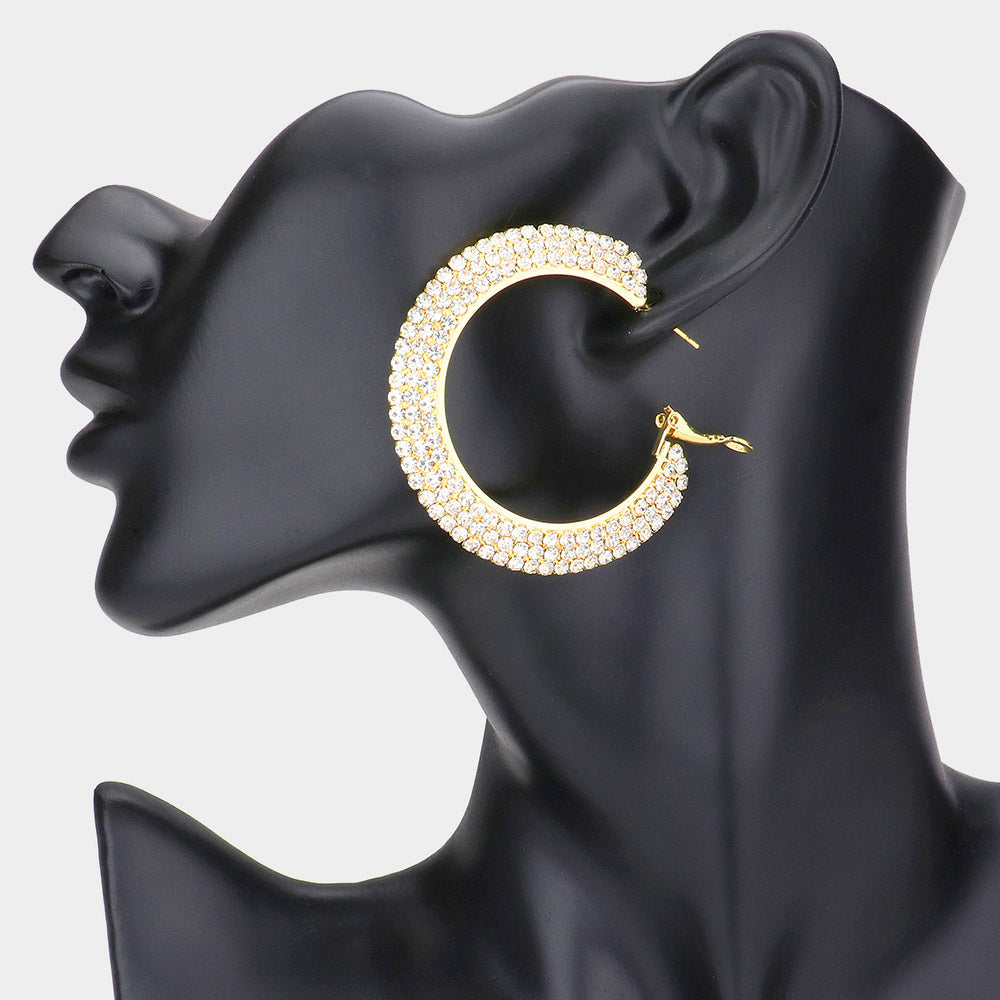 Crystal Rhinestone 2.2 Inch Hoop Earrings