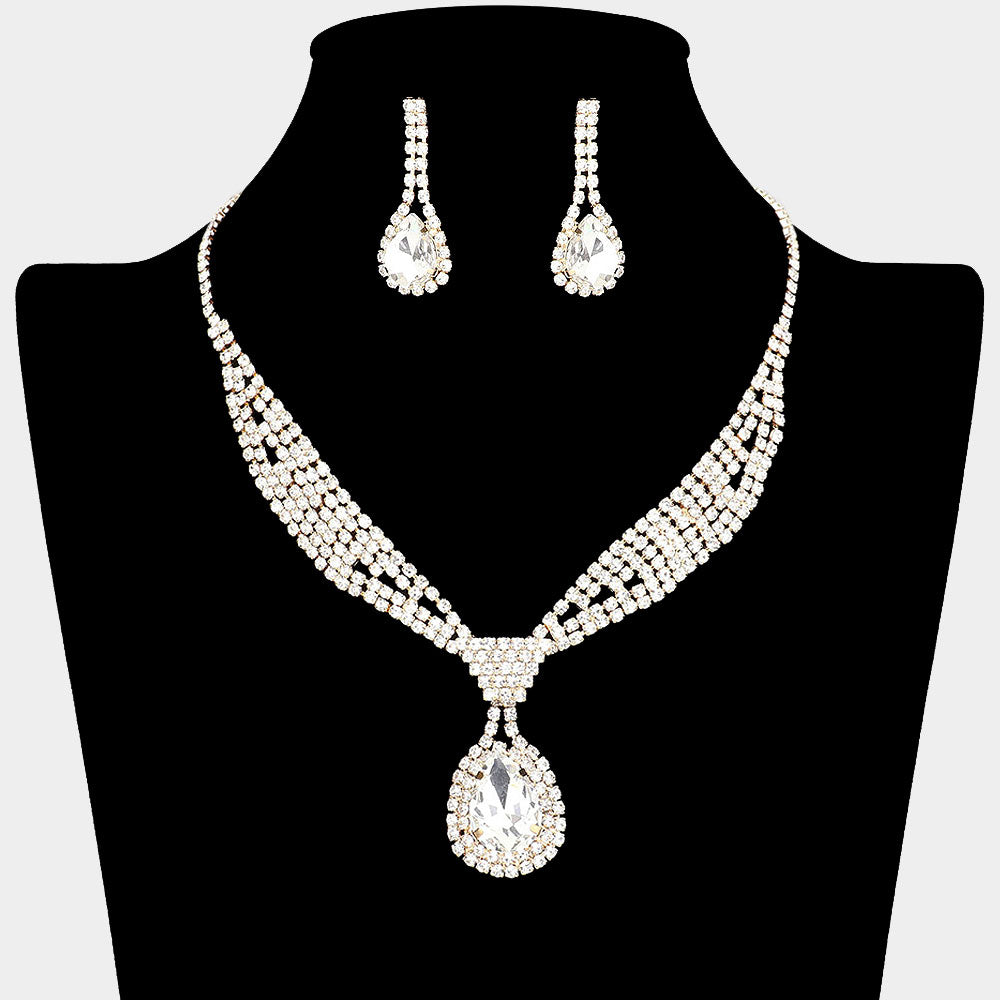 Rhinestone Pave Teardrop Collar Necklace