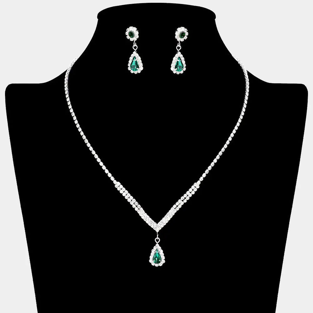 Teardrop Stone Pointed Pendant Rhinestone Paved Necklace