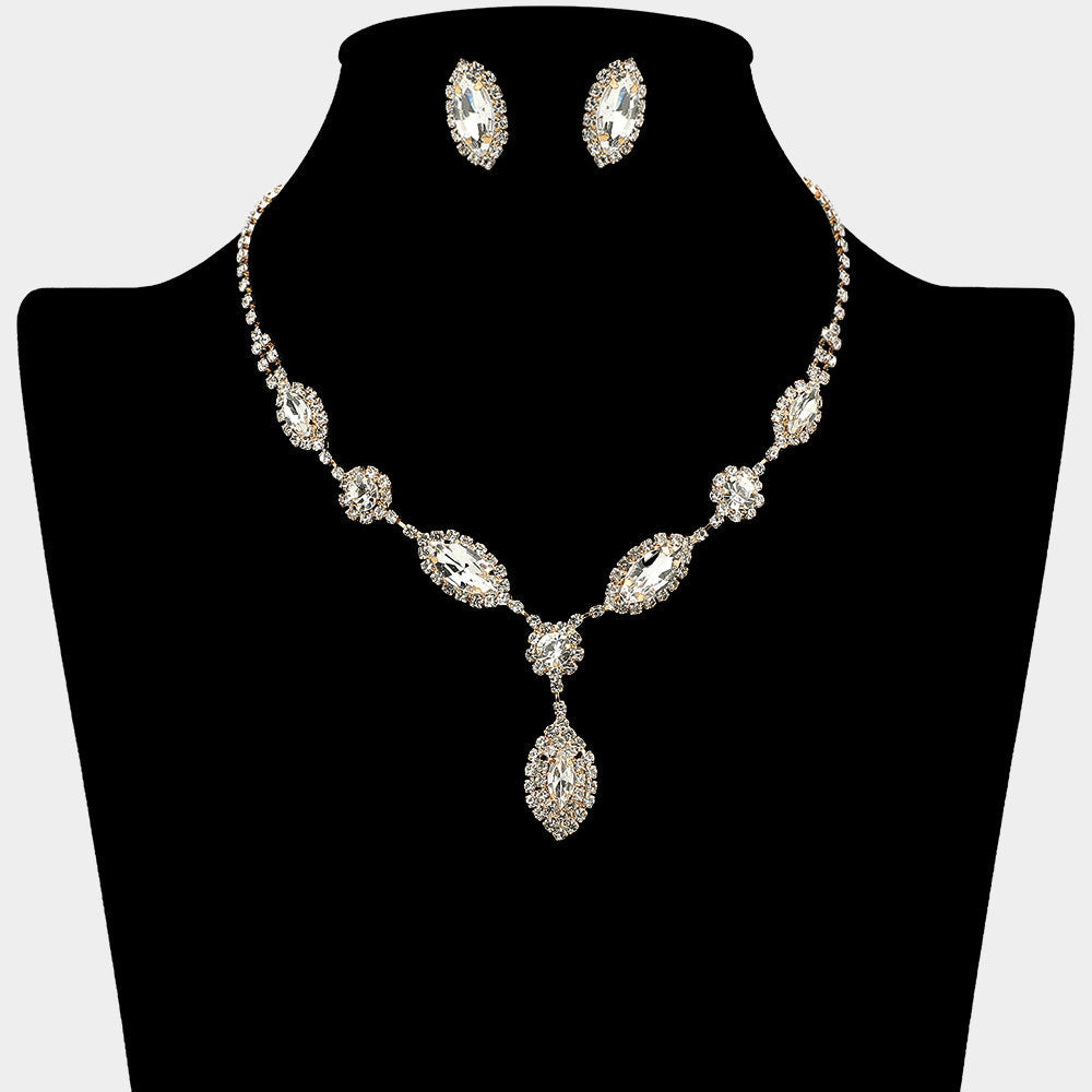Marquise Stone Accent Rhinestone Paved Necklace