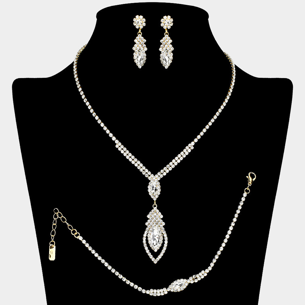 Marquise Stone Embellished Rhinestone Paved Jewelry Set
