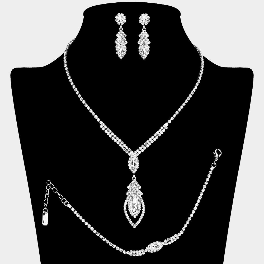 Marquise Stone Embellished Rhinestone Paved Jewelry Set