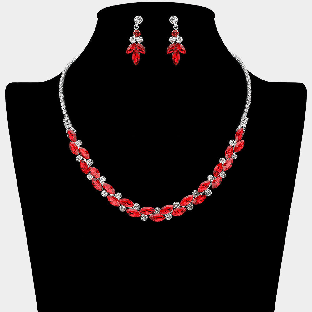 Round Marquise Stone Cluster Rhinestone Necklace