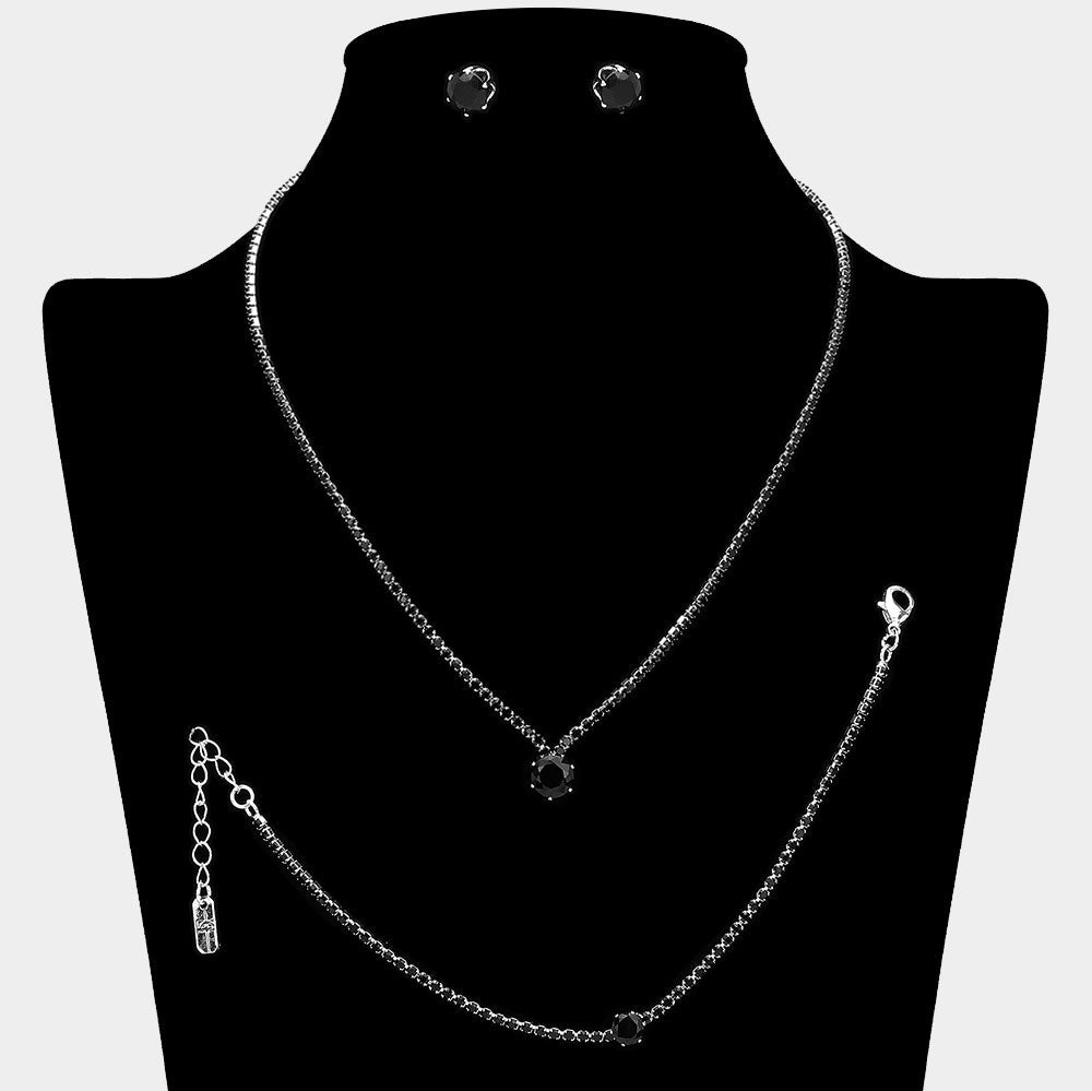 Round CZ Stone Accent Rhinestone Paved Jewelry Set