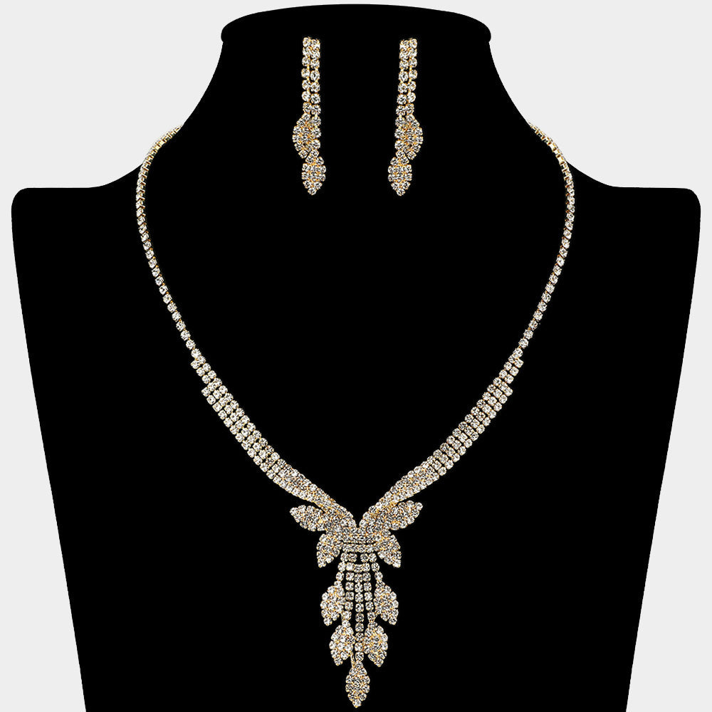 Rhinestone Paved Marquise Leaf Drop Necklace