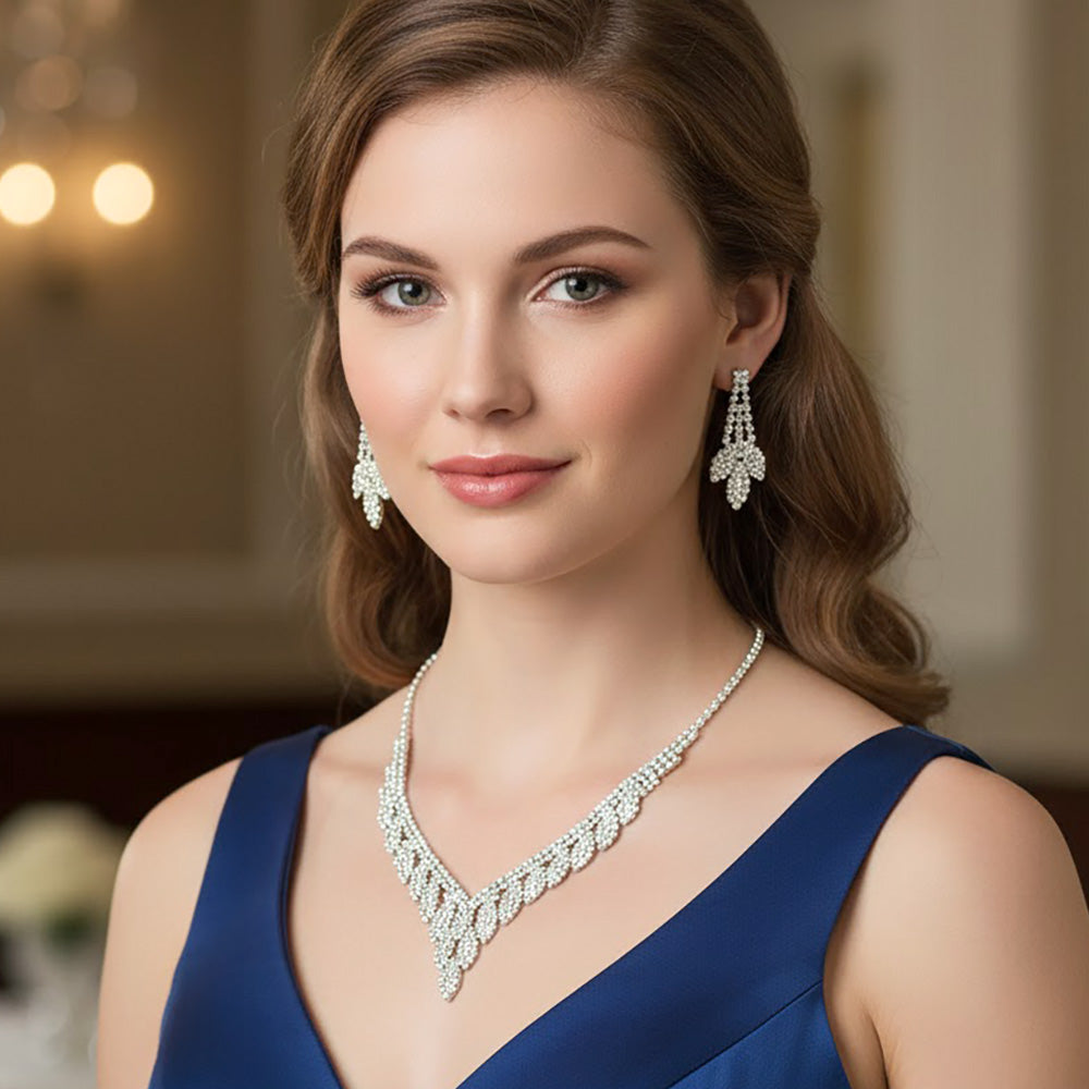 Rhinestone Paved Marquise Shape Embellished V-shape Necklace