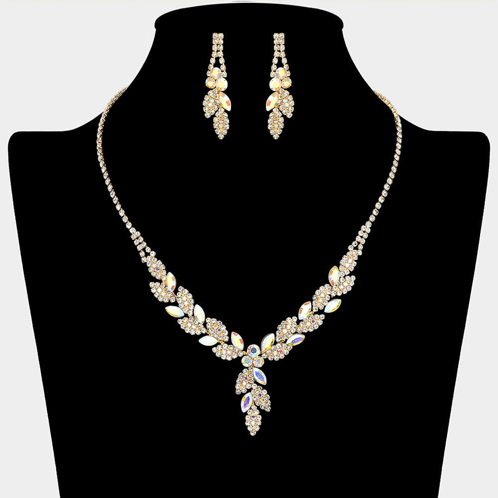 Leaf Rhinestone Paved Necklace