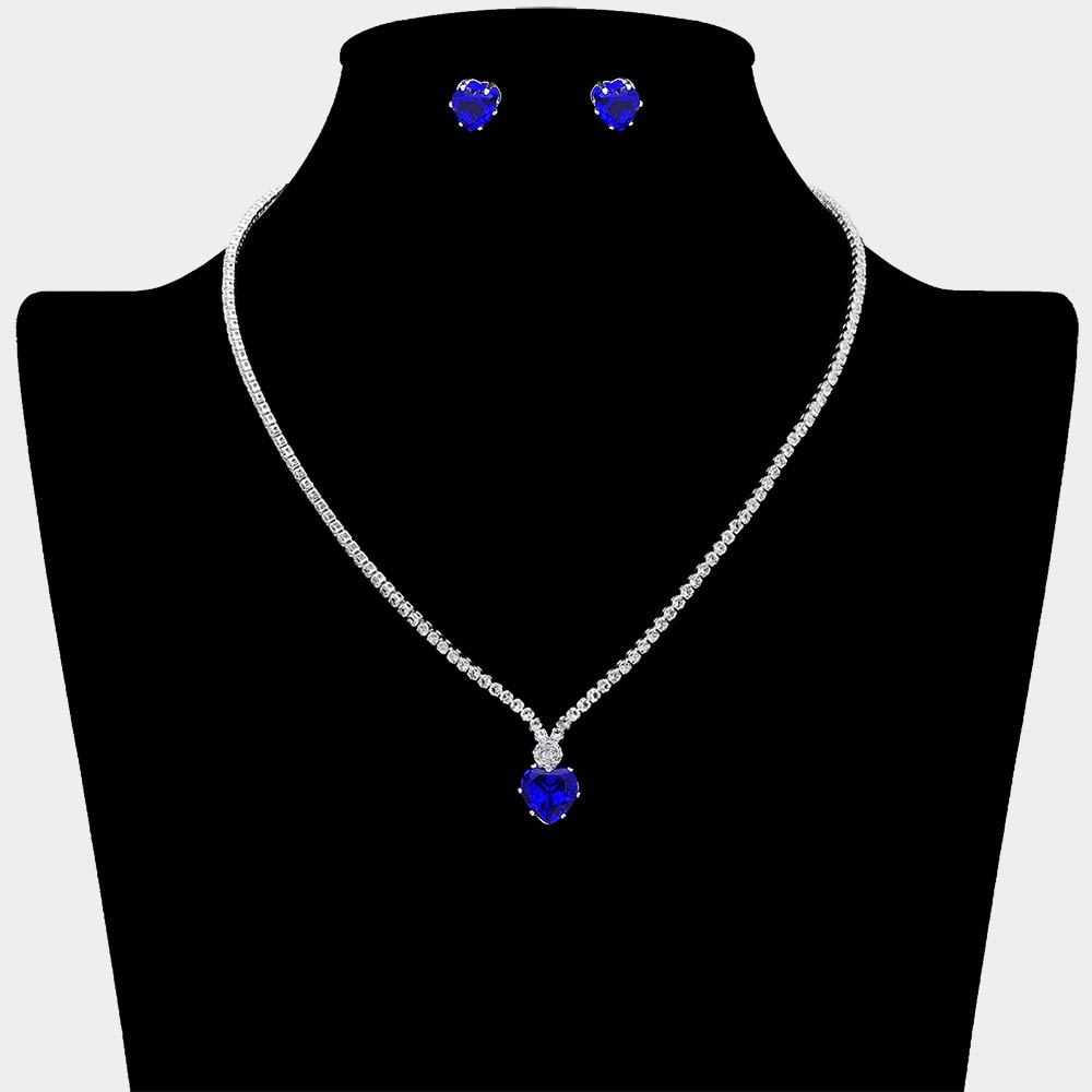 CZ Heart Stone Cluster Pendant Accent RHinestone Pave Necklace