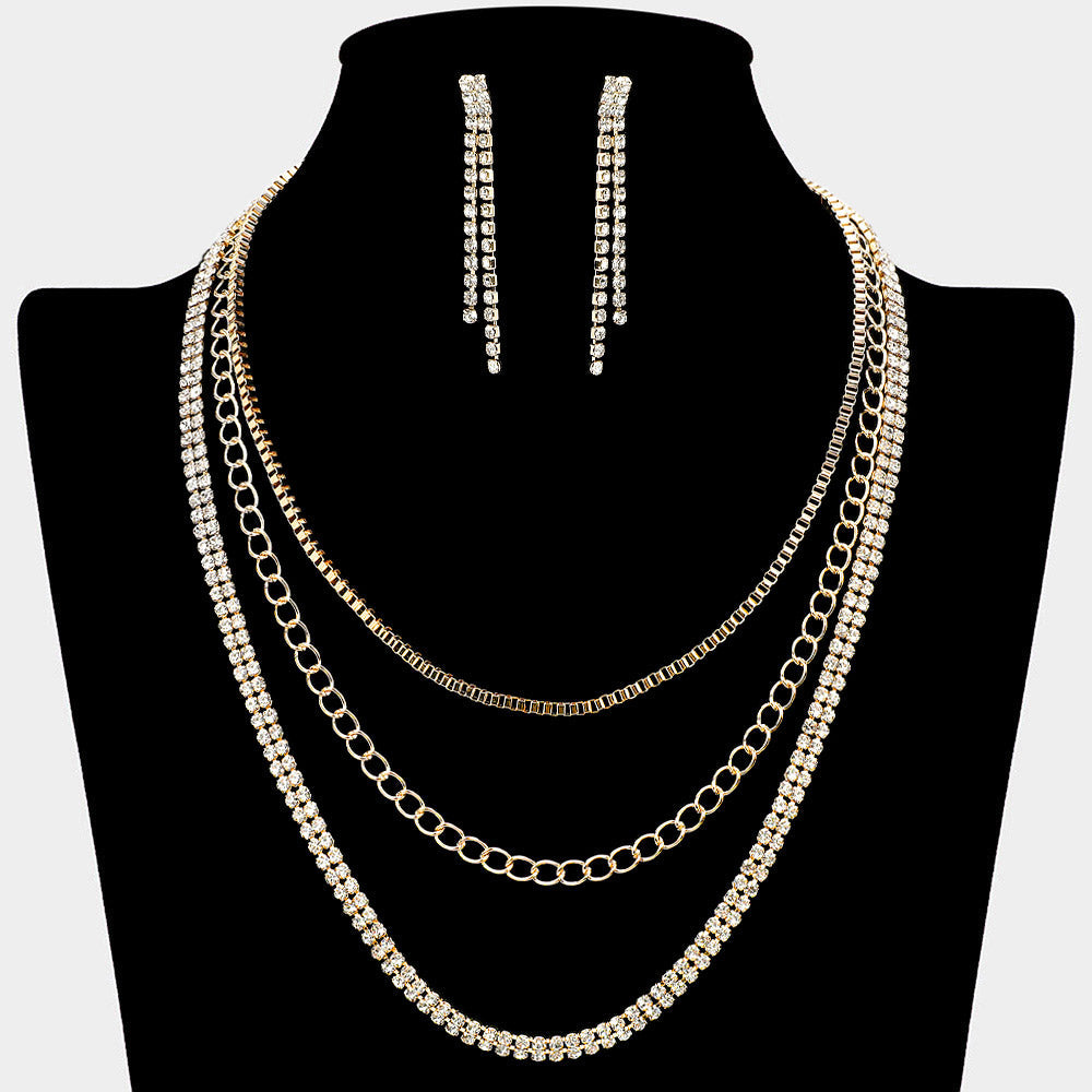 CZ Stone Paved Chain Layered Necklace