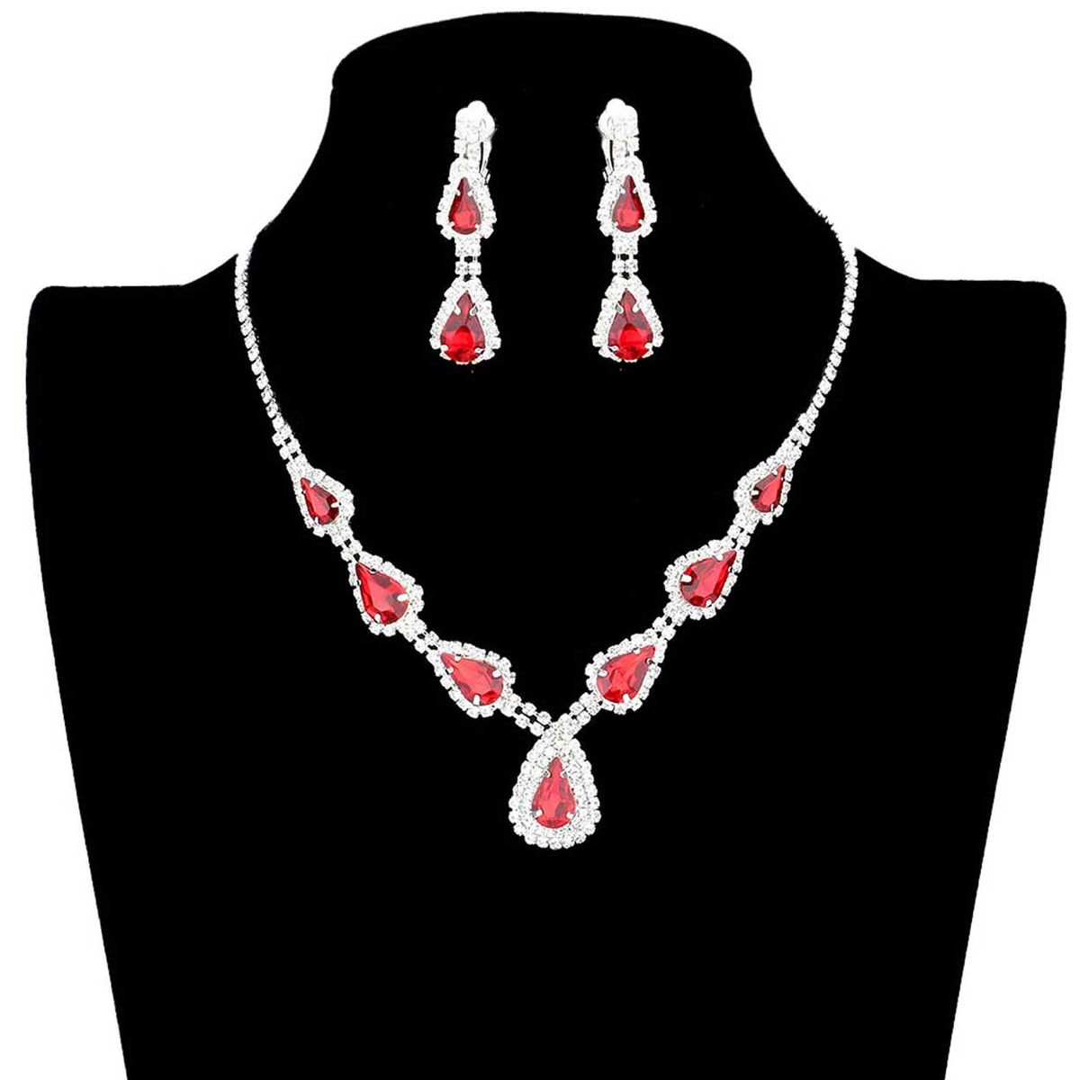 Teardrop Stone Accented Rhinestone Pave Necklace