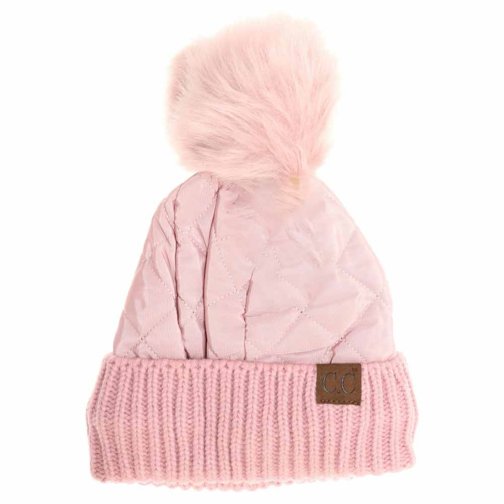 Fleece Lined Quilted Puffer C.C Pom Beanie
