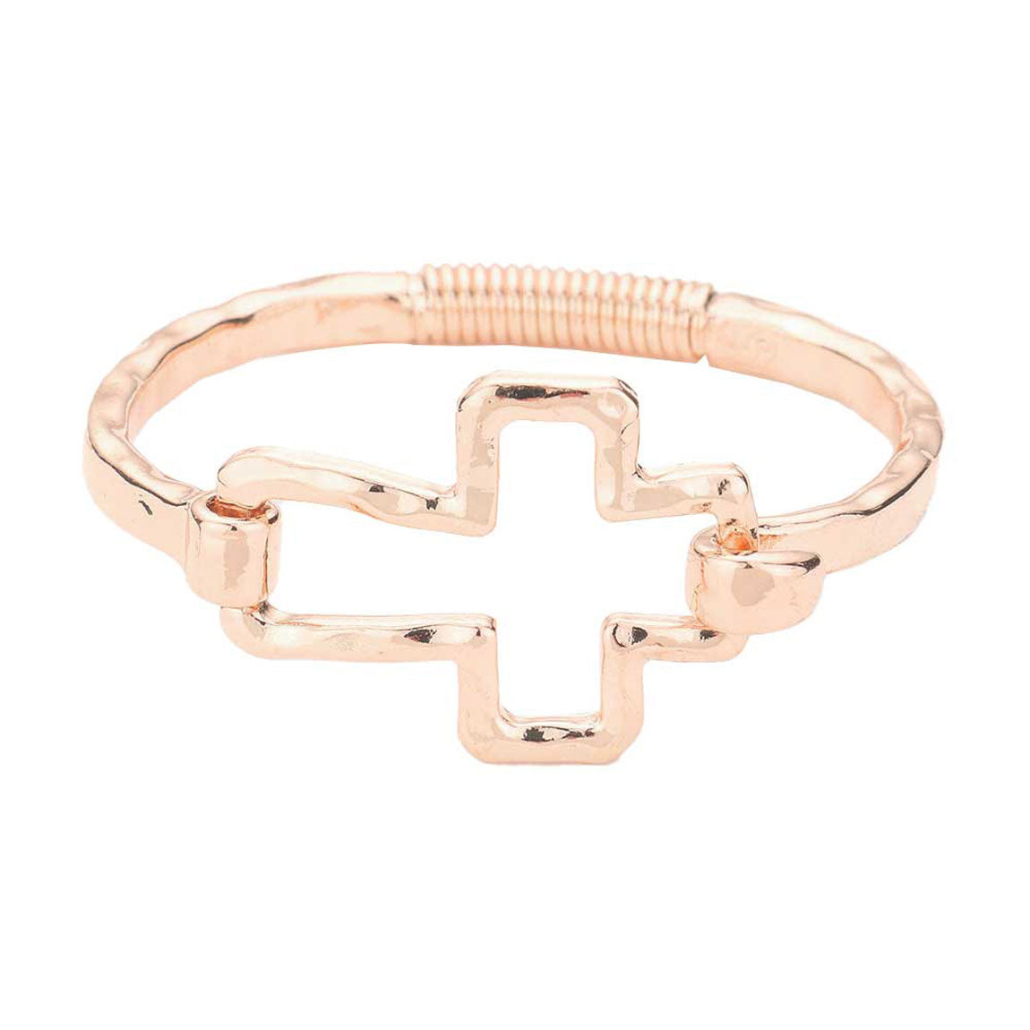 Women's Hammered Open Metal Cross Hook Bracelet