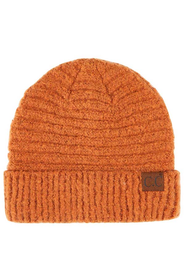 C.C Solid Boucle Yarn Beanie Hat with Cuff