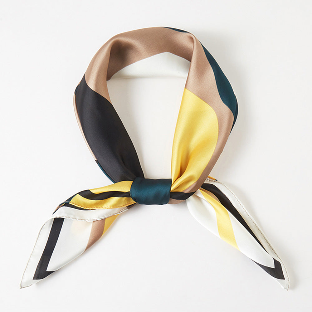 Geometric Pattern Printed Square Silky Satin Bandana Scarf