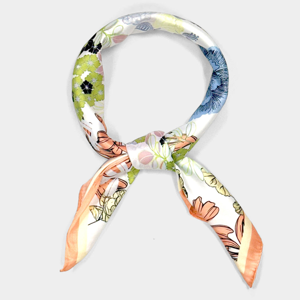 Earthy Floral Garden Printed Square Silky Satin Scarf
