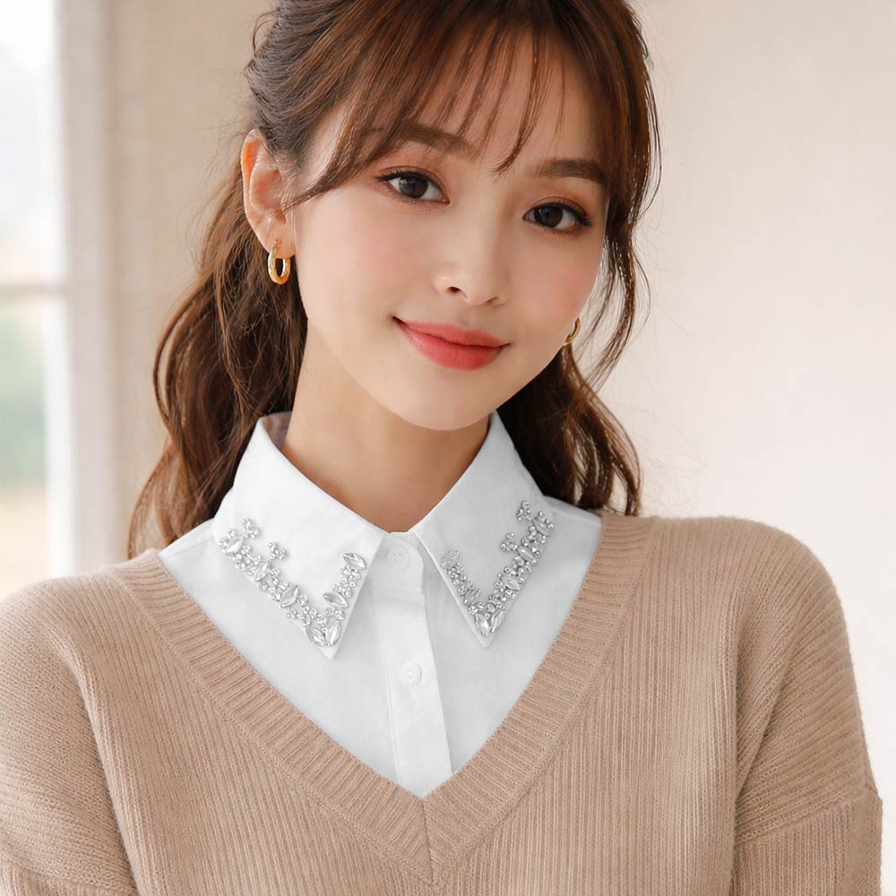 Rhinestone Collar Detachable Shirt Insert