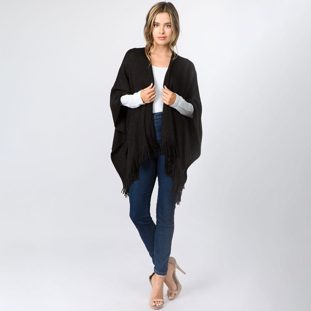 Metallic Fringe Shawl Wrap Poncho