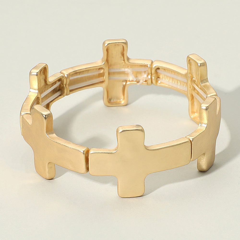 Women's Worn Metal Cross Stretch Bracelet