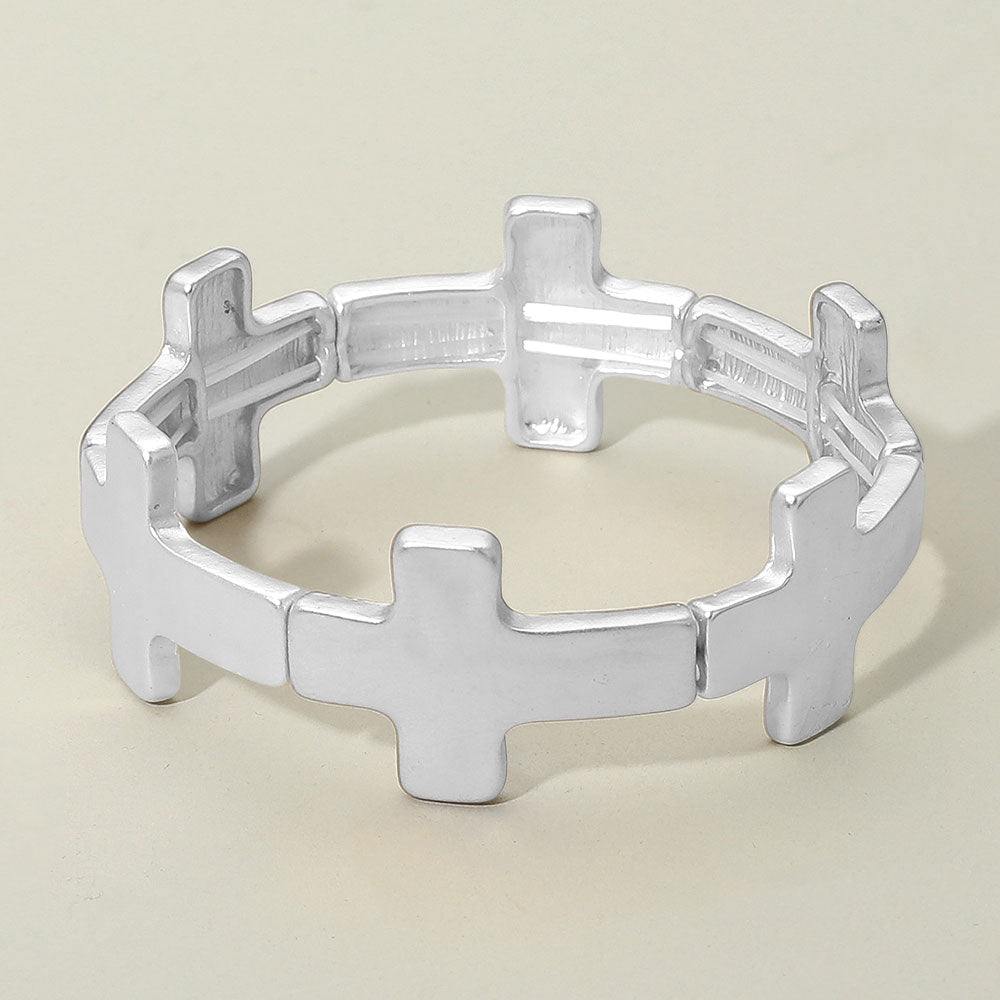 Women's Worn Metal Cross Stretch Bracelet