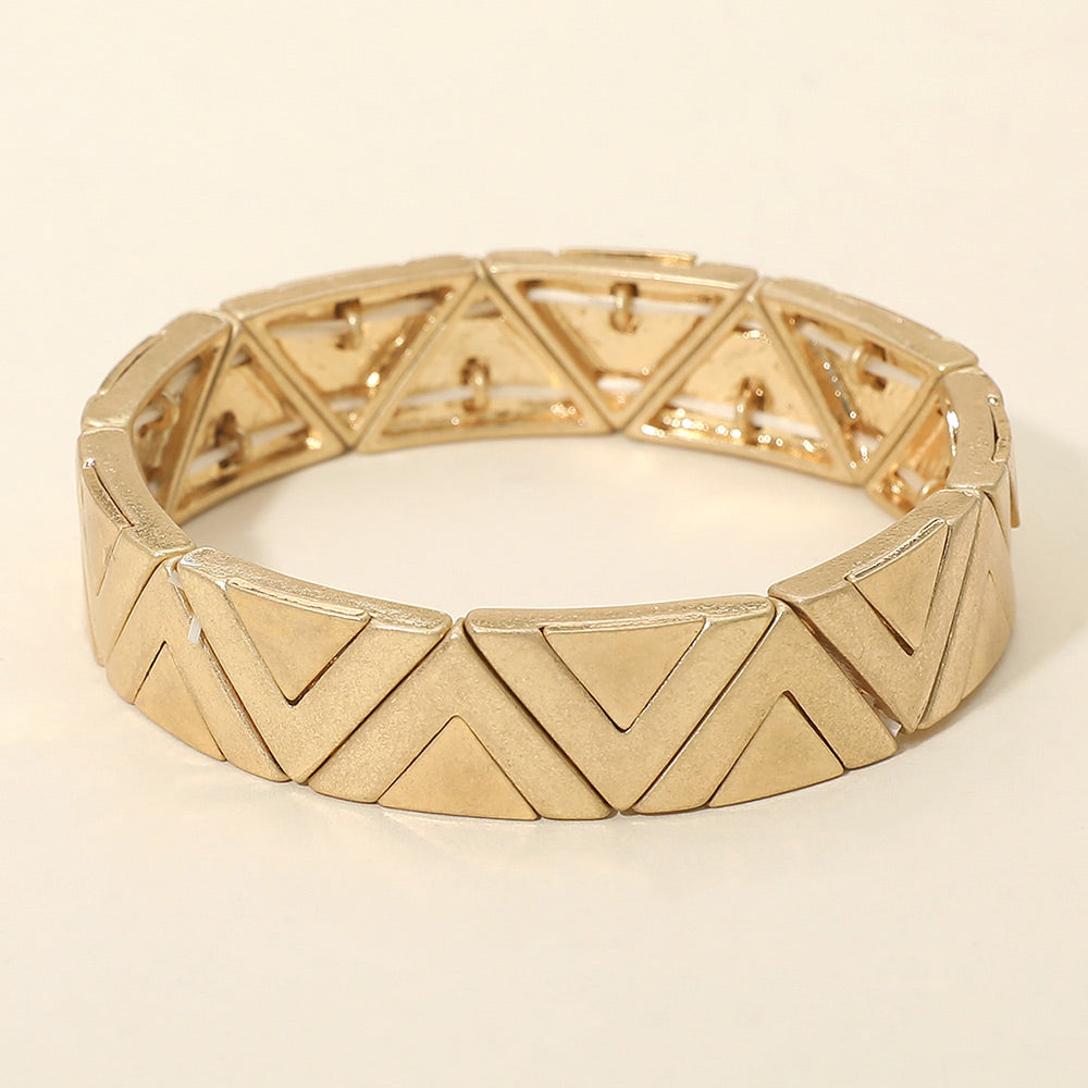 Worn Metal Geometric Triangle Beaded Stretch Bracelet