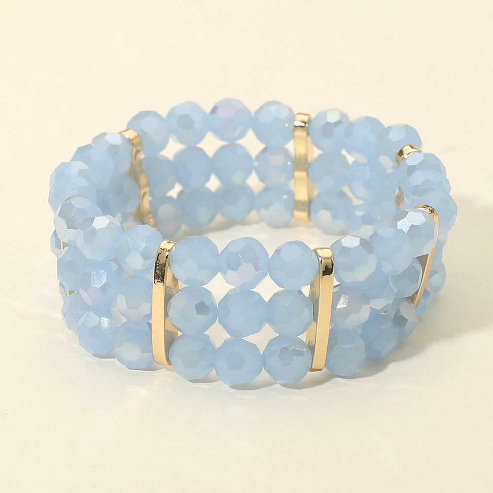 Triple Row Faceted Beaded Strand Stretch Bracelet