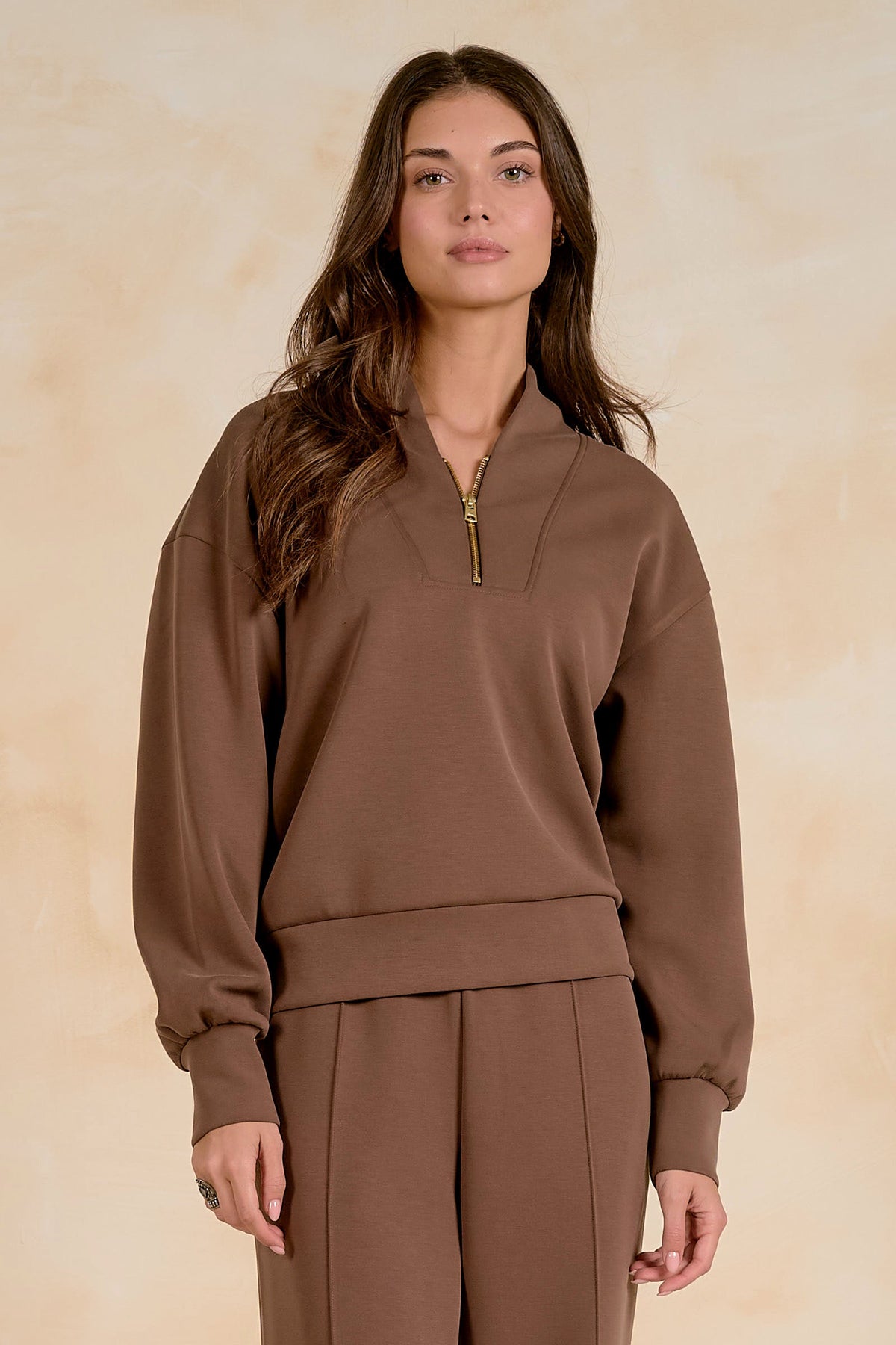 Samara Quarter Zip Sweatshirt Light Brown