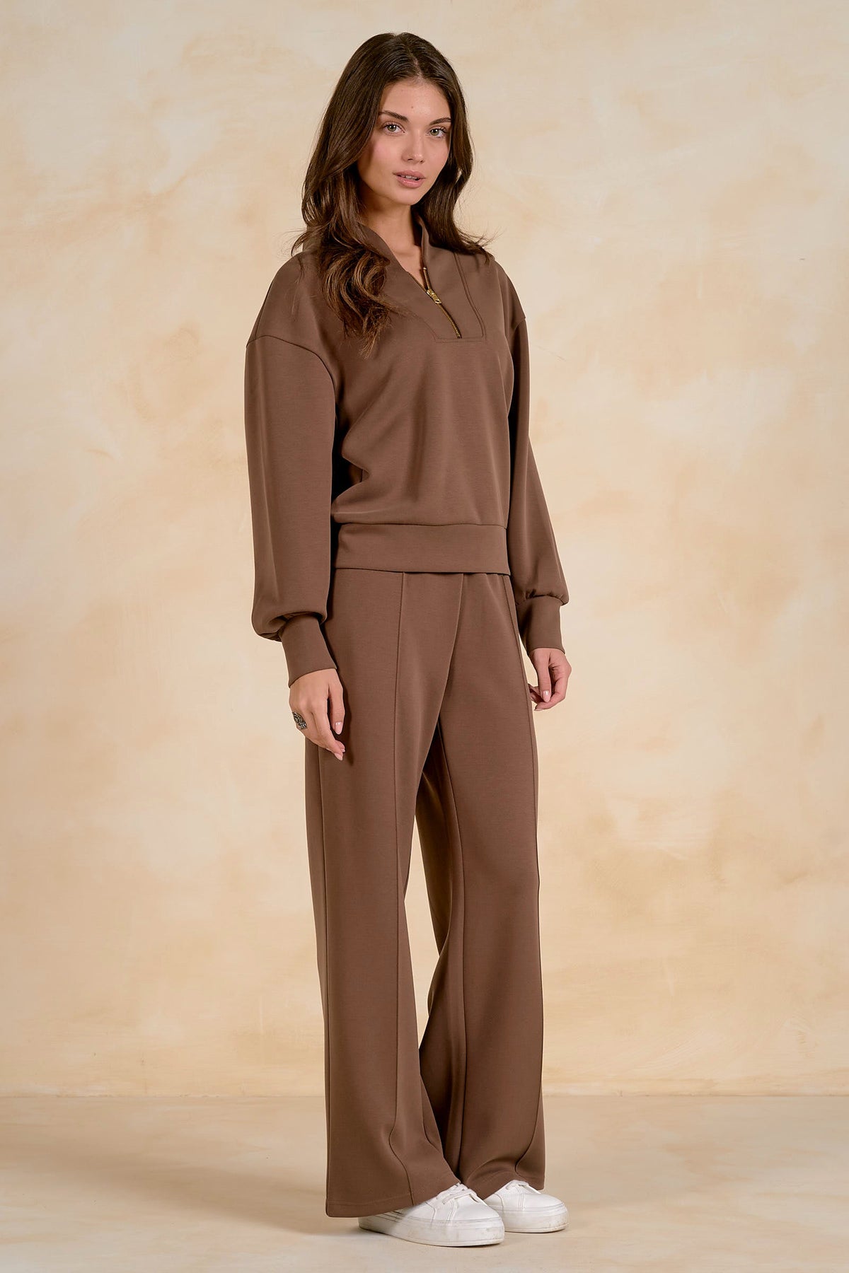 Samara Quarter Zip Sweatshirt Light Brown