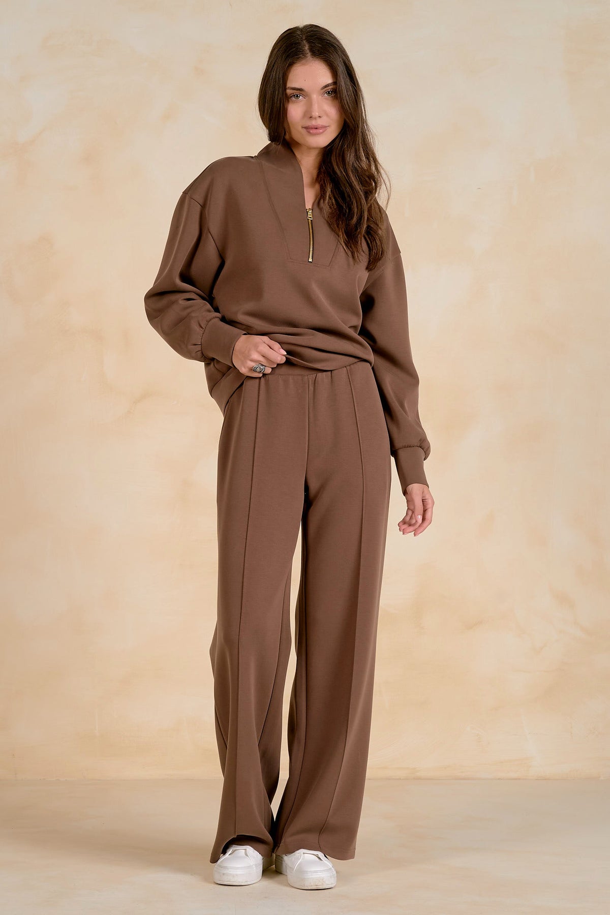 Samara Quarter Zip Sweatshirt Light Brown