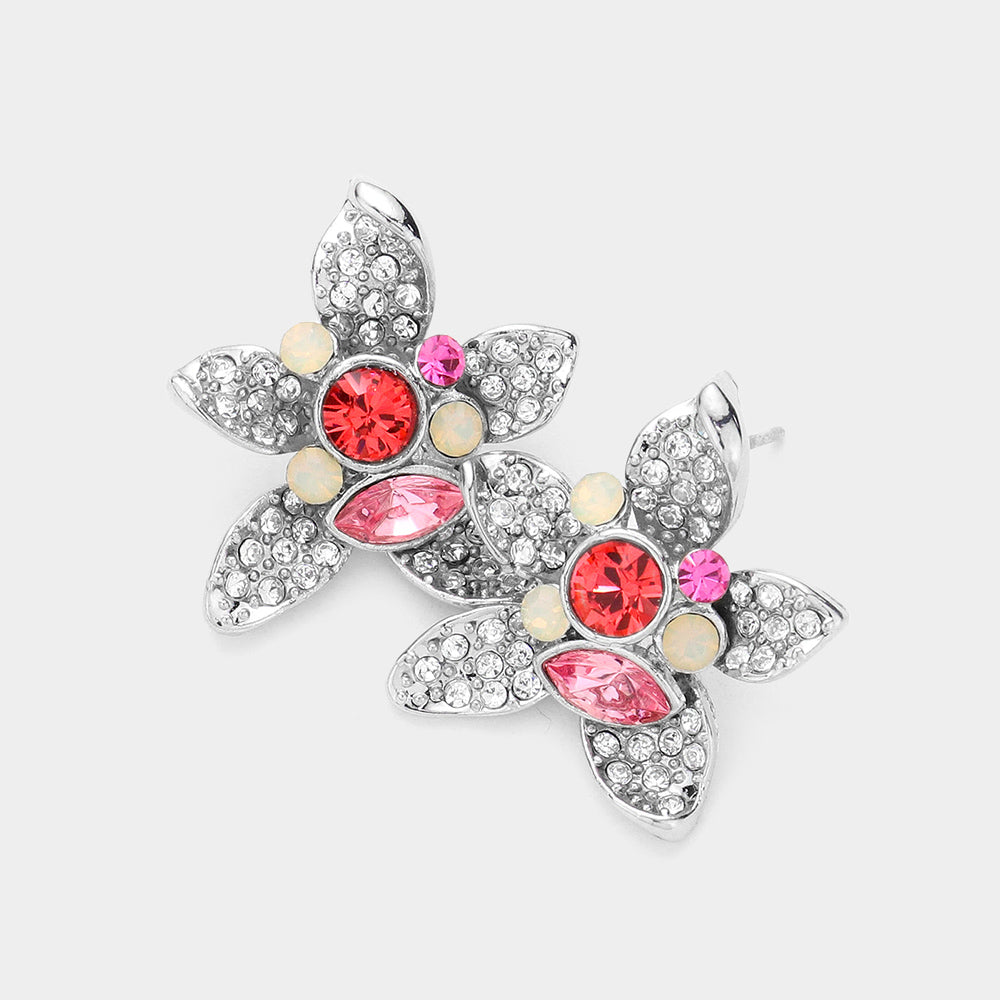 Crystal Pave Flower Stud Earrings
