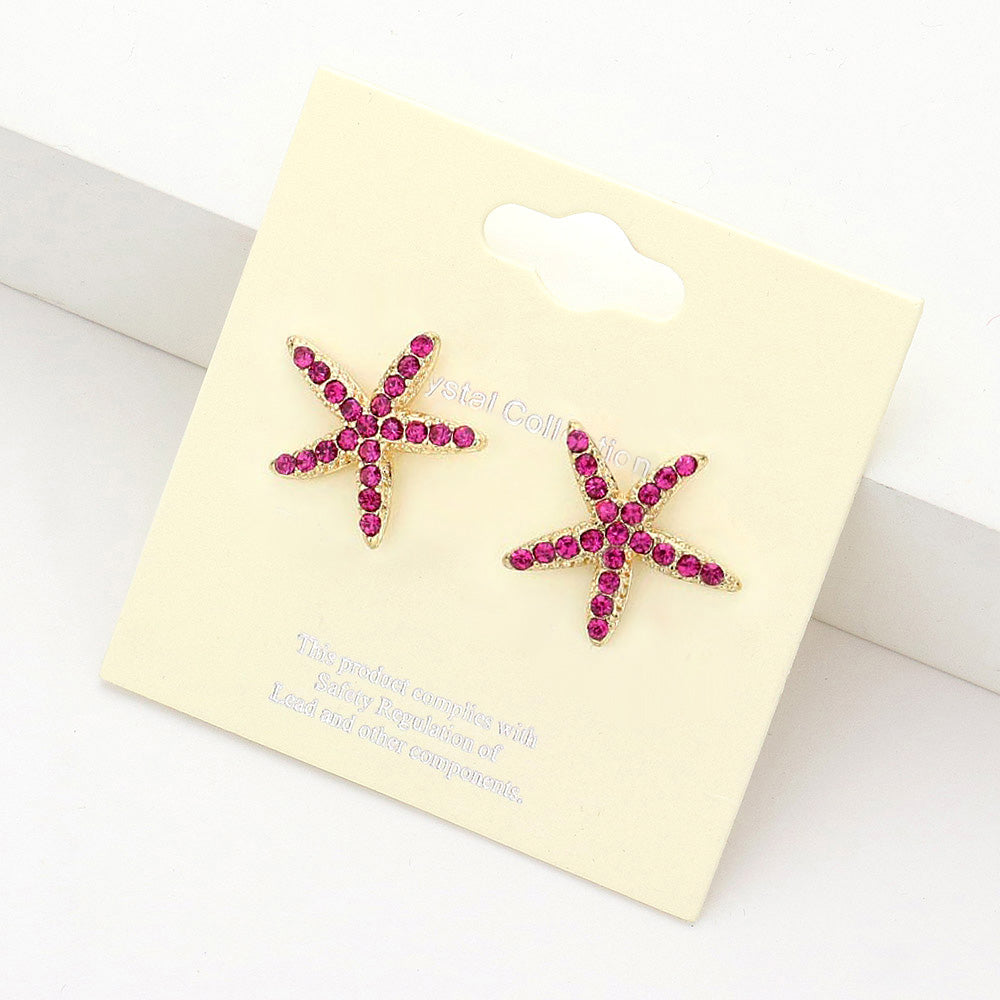 Women's Crystal Starfish Stud Earrings