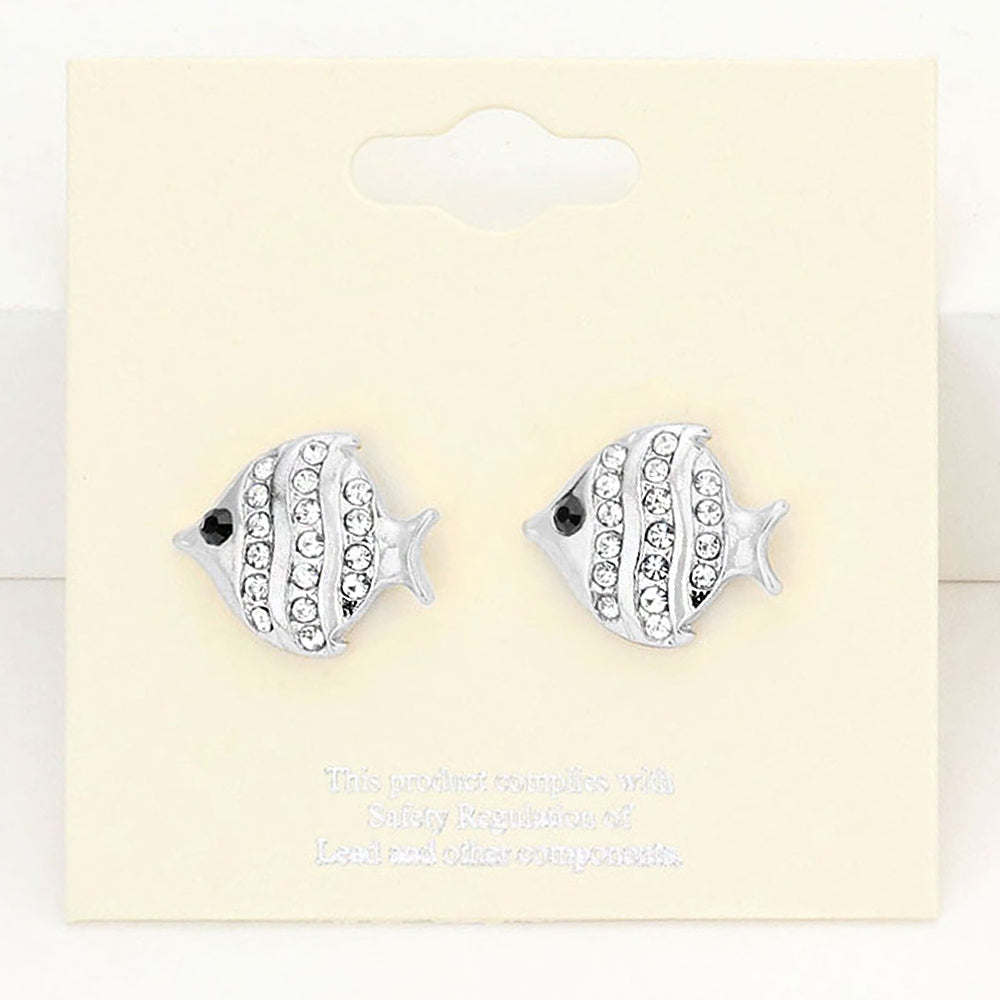 Crystal Pave Fish Stud Earrings