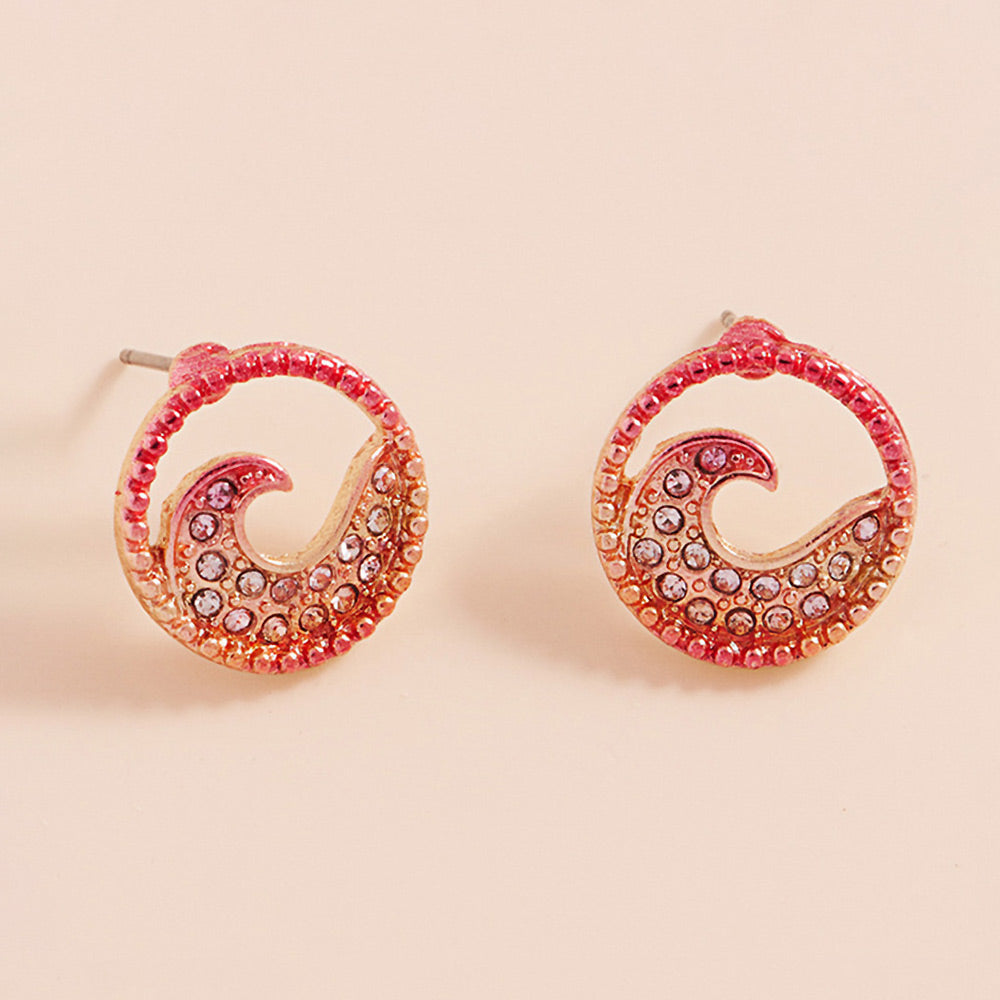 Stone Paved Colored Metal Wave Stud Earrings