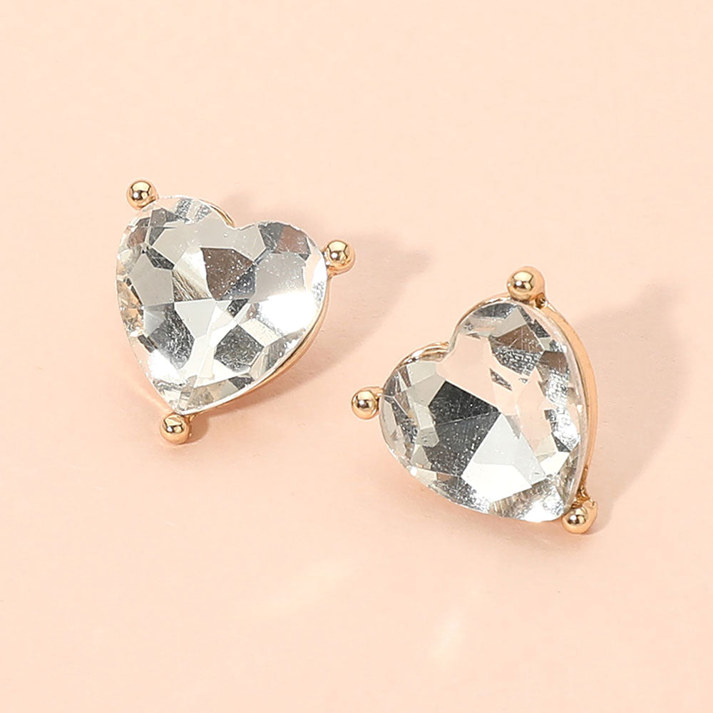 Faceted Heart Stone Stud Earrings