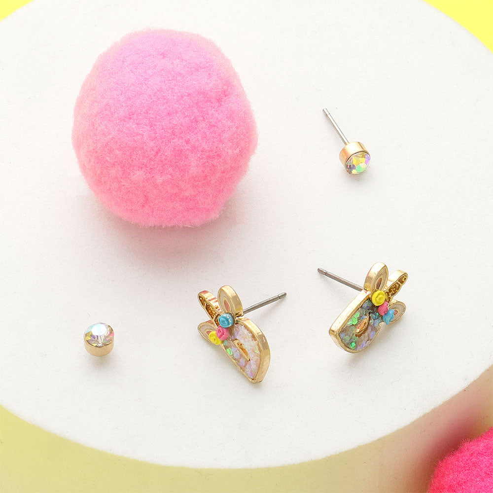2Pairs - J Round Stone Unicorn Initial Monogram Stud Kids Earrings