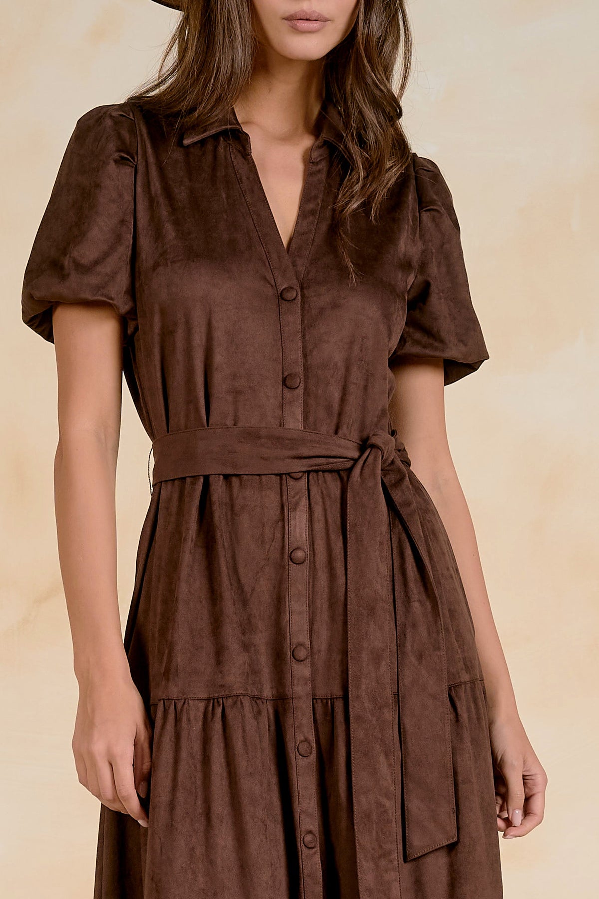 Janet Suede Midi Dress Chocolate