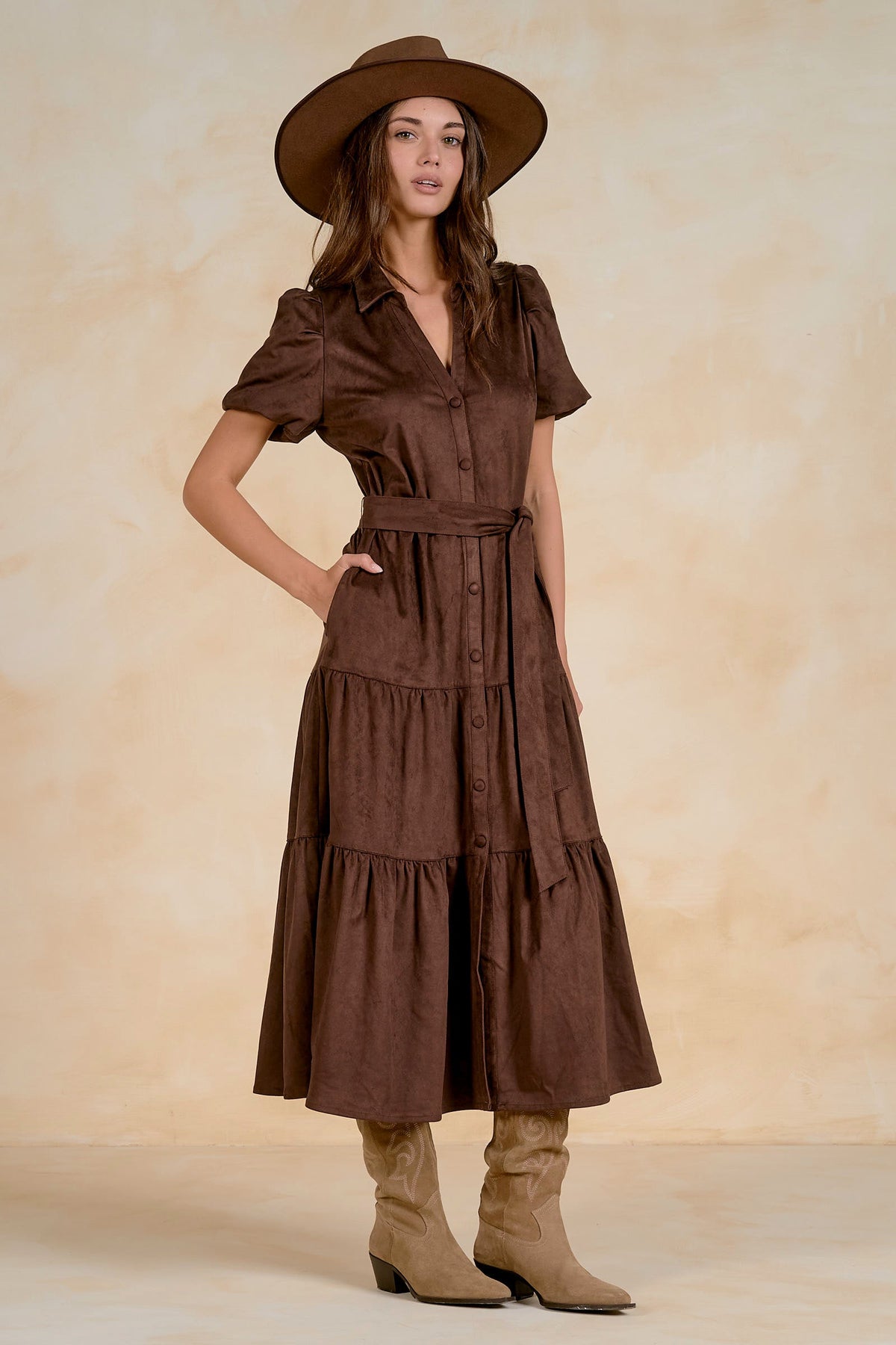 Janet Suede Midi Dress Chocolate