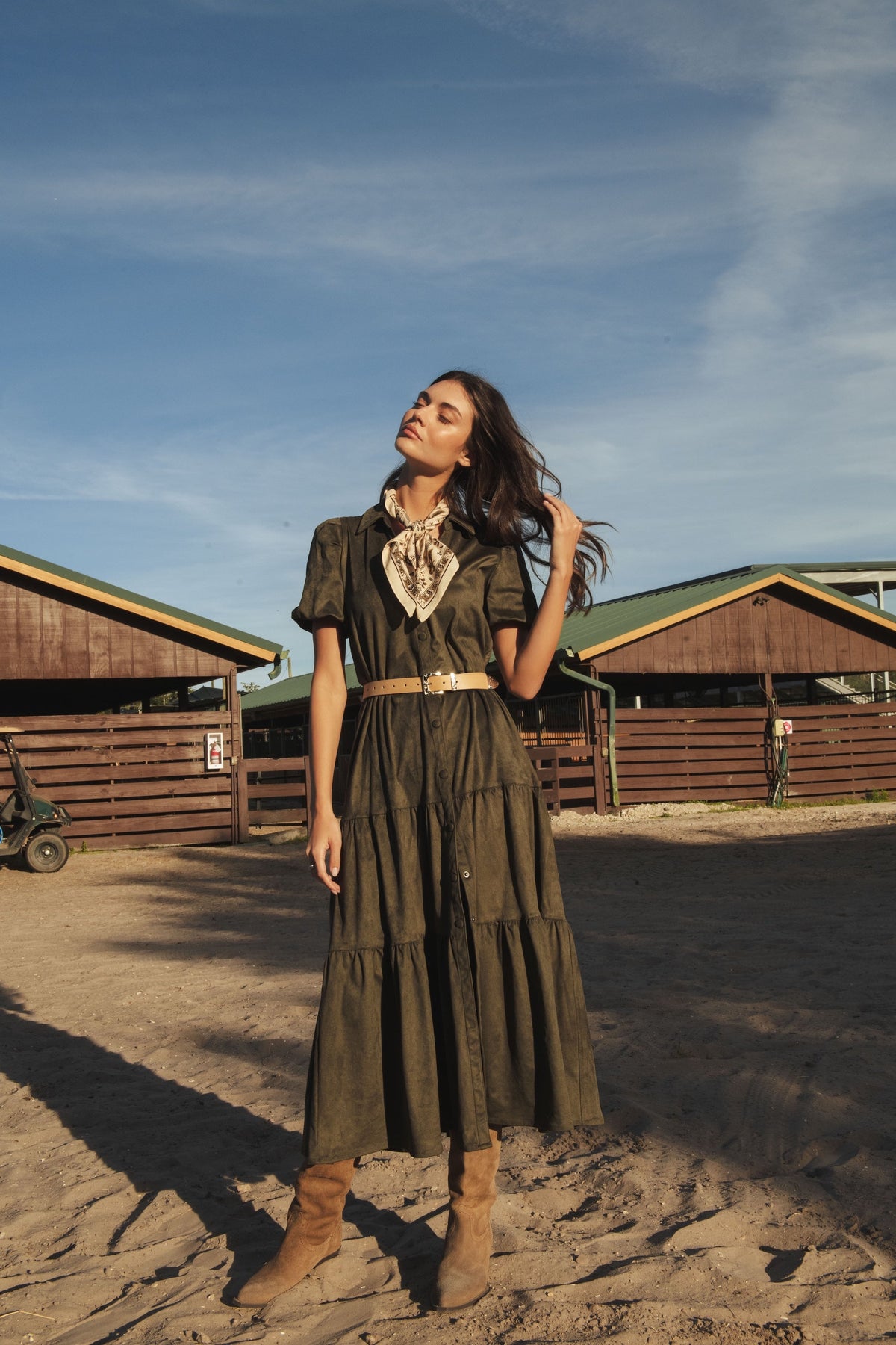 Janet Suede Midi Dress Olive