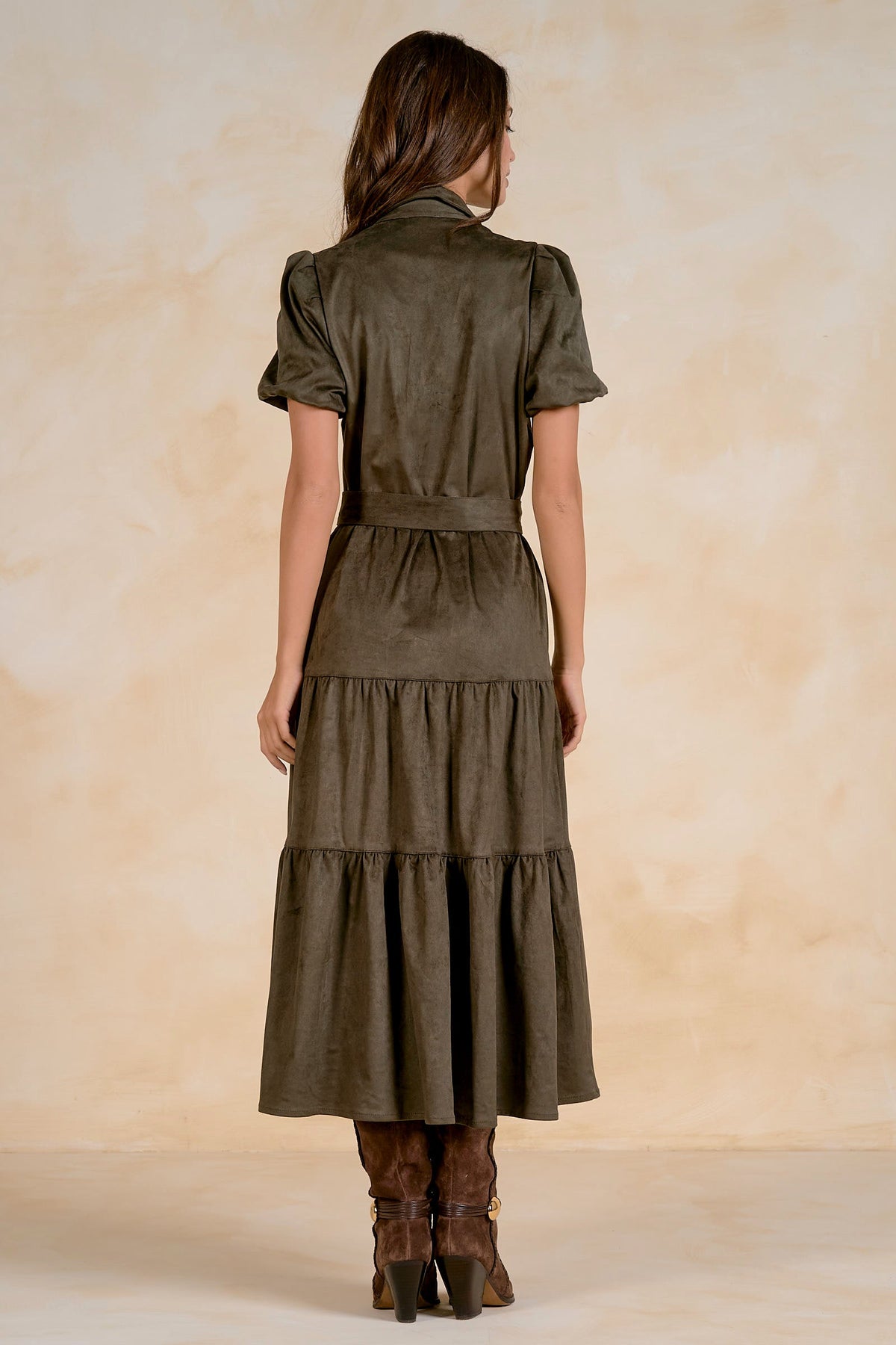 Janet Suede Midi Dress Olive