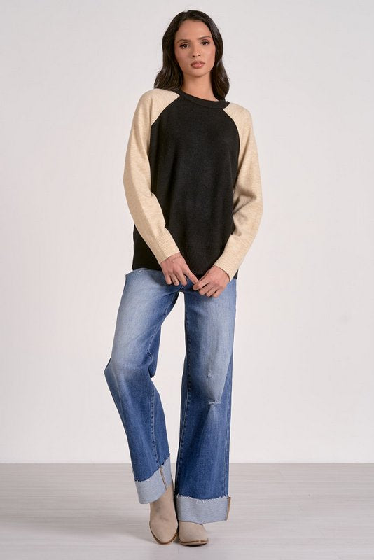Tatum Crewneck Sweater Black Natural Colorblock