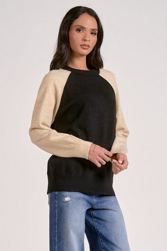 Tatum Crewneck Sweater Black Natural Colorblock