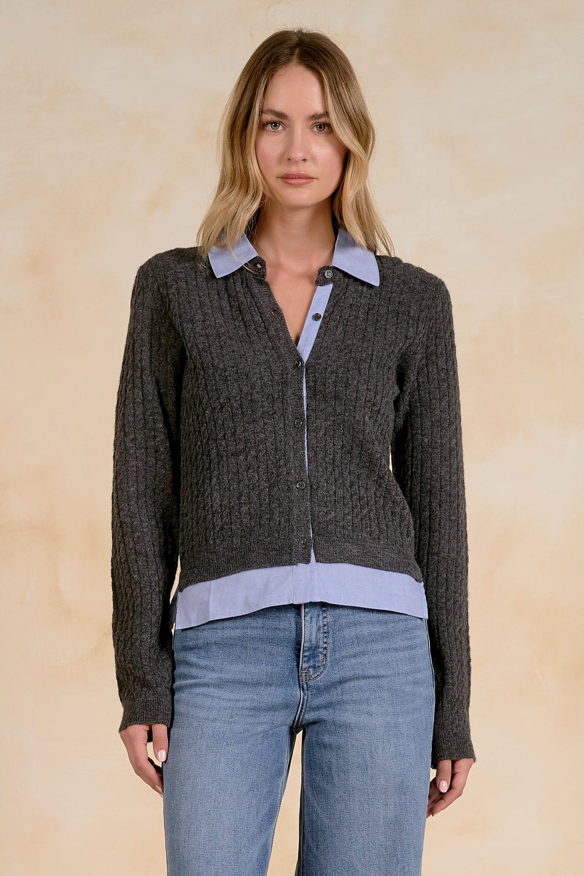Solly Sweater Cardigan Charcoal Blue
