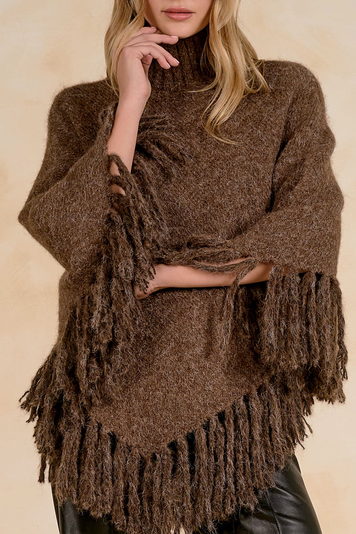 Fringe Poncho Brown